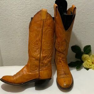 The Sanders Brown Leather Round Toe Western Cowgirl Boots Womens Size 7 B